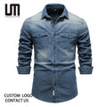 Liu Ming Good Quality Men Casual Denim Striped Stretch Long Sleeve Slim Jeans Shirts