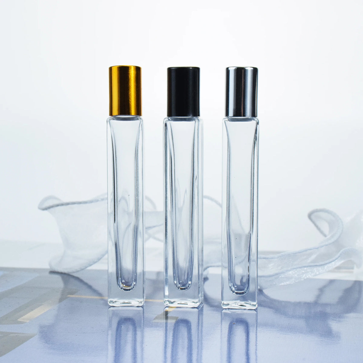 Thick Bottom 10ml Rectangle Stainless Steel Roller Ball Eye Cream Perfume Oil Containers clear Glass Roll on Bottle
