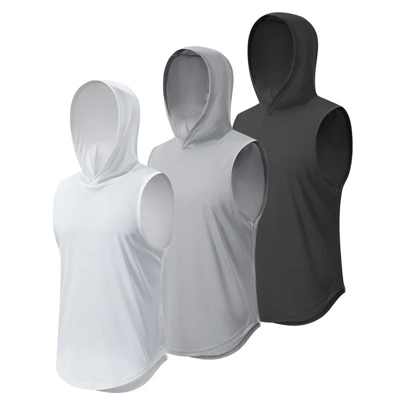 Summer Sports Quick Dry Loose Fitness Training Running Anti-wrinkle Anti-Shrink Anti-pilling Breathable Sleeveless Hooded Vest