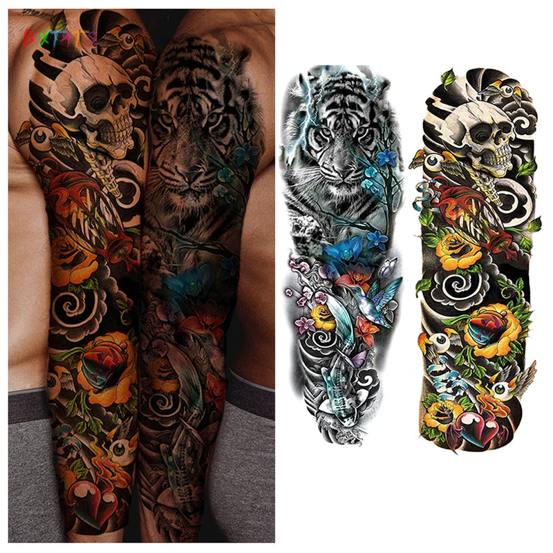Custom Colorful Full Arm Temporary Tattoo Sticker Long Lasting Waterproof Fake Ink Design