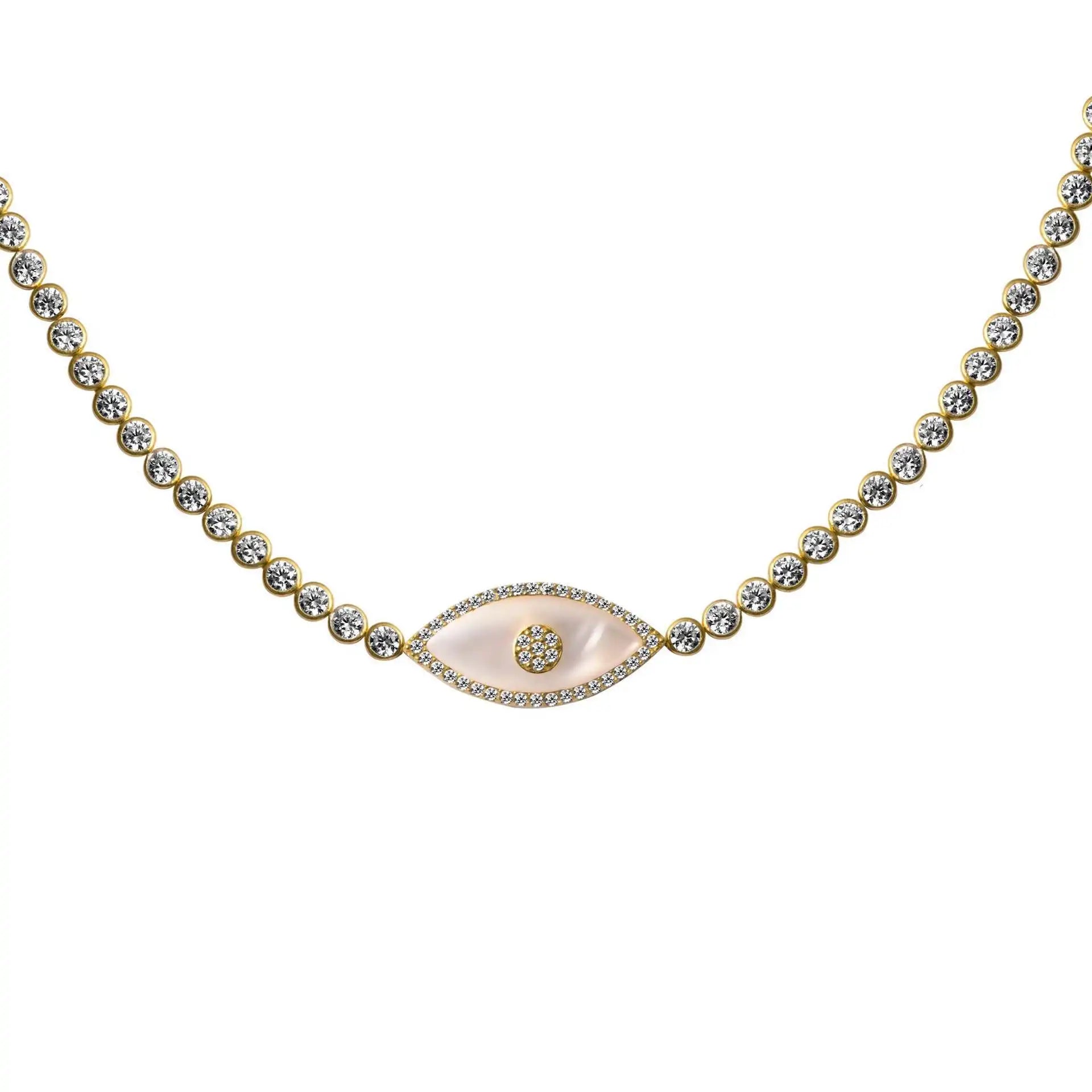 Vintage Style Zircon Opal Eye Pendant Necklace Personalized Trend Waterproof Stainless Steel Necklace Fashion Jewelry