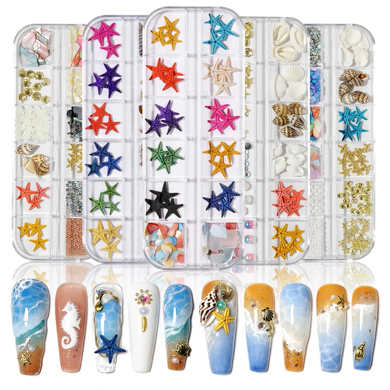 Marine Series Nail Decorations Natural Shell Slice Abalone Starfish Metal Rivet Pearl Stone Nails Accessory