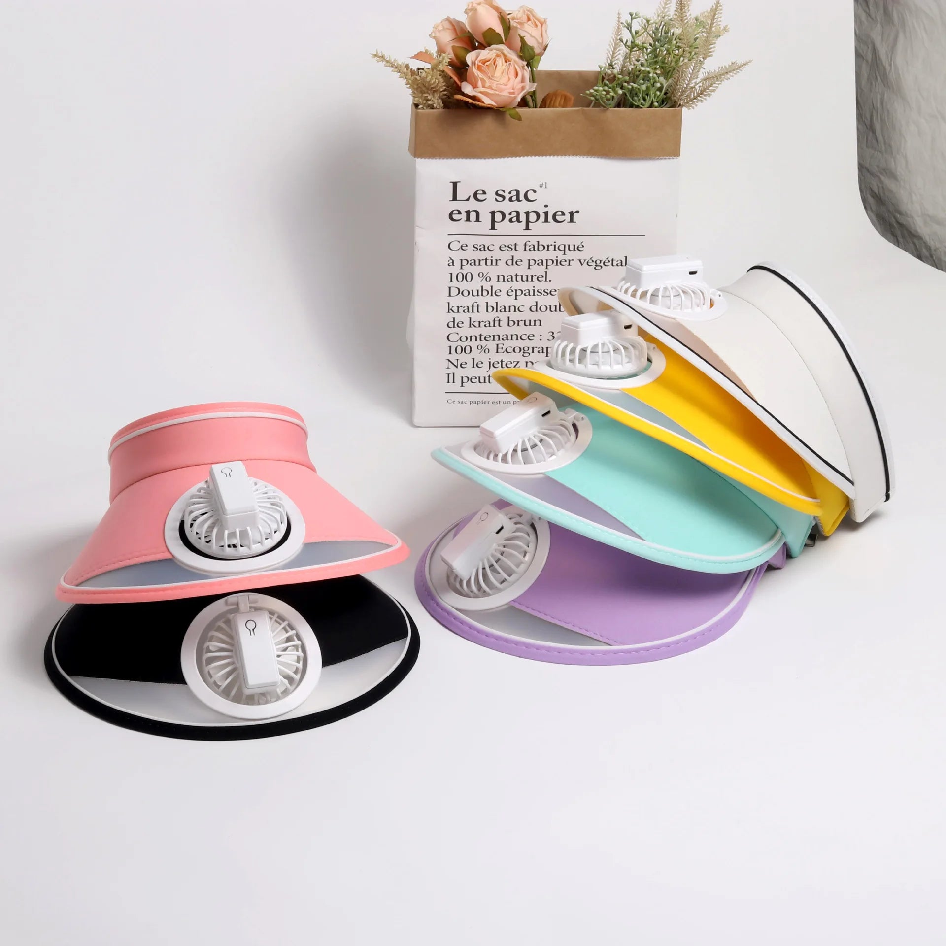 Wholesale Summer Chargeable Fan Cap Wide Brim Sun Protection Visor Cap Women Children Kids Sun Visors Hat