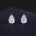 S90G Abiding Dainty 3 Prong Set Faceted Pear Cut 4x6mm Milky Blue Moonstone 925 Sterling Silver Solitaire Stud Earrings for Her