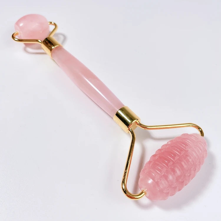 natural gemstone Wholesaler Natural Jade Face Lifting Body Facial Rose Quartz Spiky Head Roller