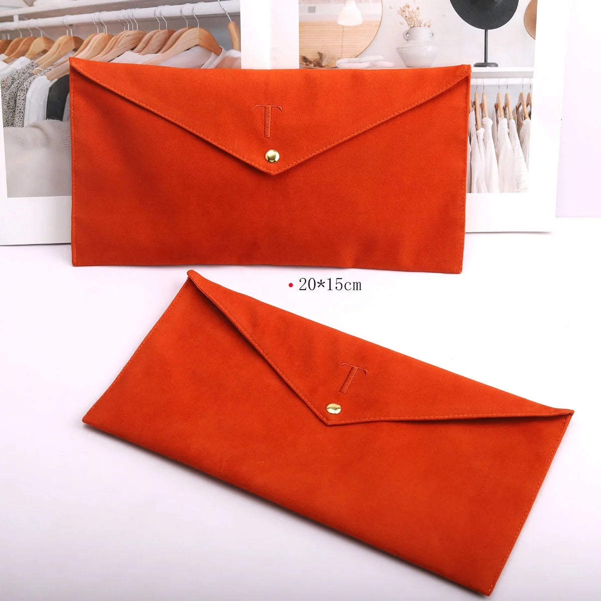 Custom Logo Printed Velvet Satin Lining Envelope Pouch for Wallet Handbag Packing Reusable Faux Suede Dust Envelope Jewelry Bag