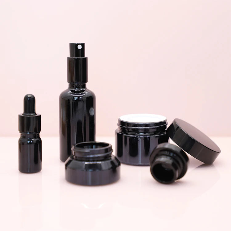 Cosmetic Black Essential Oil Violet Glass Dropper Bottle 20ml 30ml 50ml Eye Cream Skin Care Container Ceramic Jar