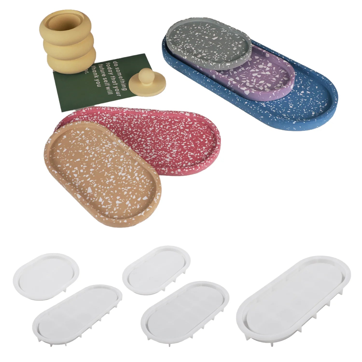 Oval Storage Tray Silicone Mold DIY Concrete Gypsum Flower Pot Base Making Handmade Coaster Casting Mould for Jewelry
