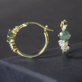 Abiding Exquisite Cluster Setting Round 6MM Green Moss Agate Natural Gemstone Yellow Gold 14 Karat Hoop Earrings