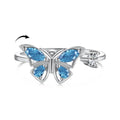 Dylam New Rotatable Blue Cubic Zircon Anxiety Butterfly Ring Open Adjustable 925 Sterling Silver Butterfly Rings Jewelry Women
