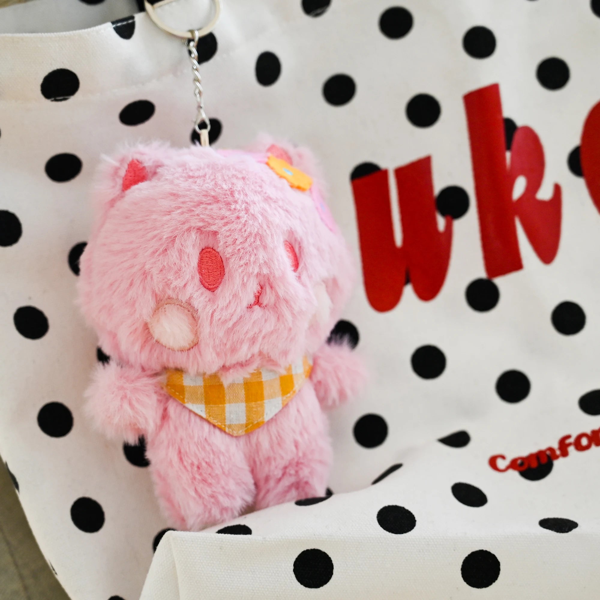 Personalised Cute Cotton Pink Plush Key Ring Backpack Pendant Soft Toys Promotional Plush Keychain Custom