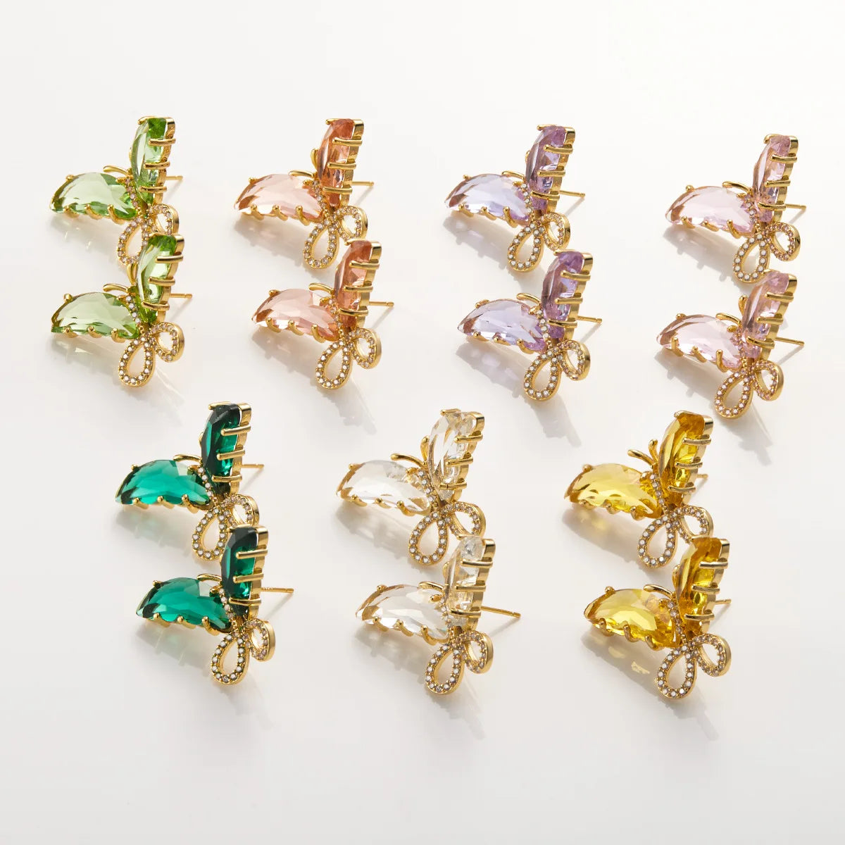 Korean Butterfly Shaped Zirconia Stud Gold Plated Design Women Brass Ear Jewelry Fashion Crystal Zircon Gold Studs Earrings