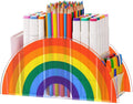 2025 New Rainbow Acrylic Pen Holder Cute 5 Compartments Clear Desk Organizer With Polish Finish Pencil Holder for Desk