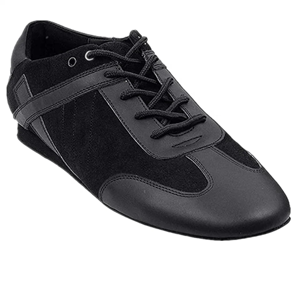 EVKM230407 Professional Fashion Black Color Suede Leather Customized Big Size Latin Salsa Ballroom Dance Shoes for Men Flat Heel