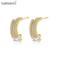LUOTEEMI Woman Stud Popular Earing Cubic Zirconia Jewelry European Fashion Gold Plated C Shape Earring