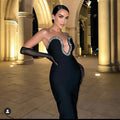 Vestido Elegant Black Strapless Crystal Birthday Wedding Party Long Gown Women Bridal Prom Dress Plus Size Maxi Evening Dresses