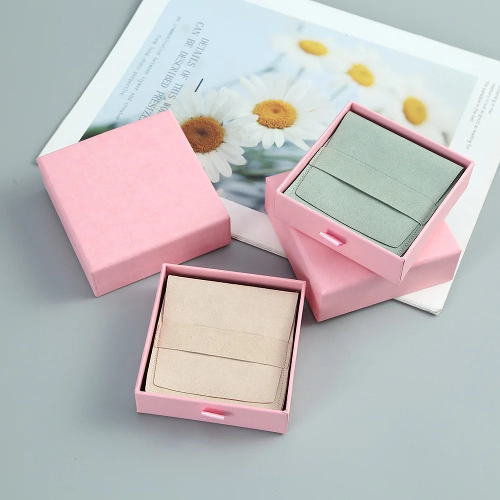 Luxury Pink Microfiber Paper Jewelry Boxes Wholesale Band Bracelet Necklace Packaging Pouches