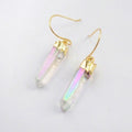 925 Silver Angle Aura Natural Healing Crystal Wand Bohemian Hoop Earrings Boho Crystal Earrings