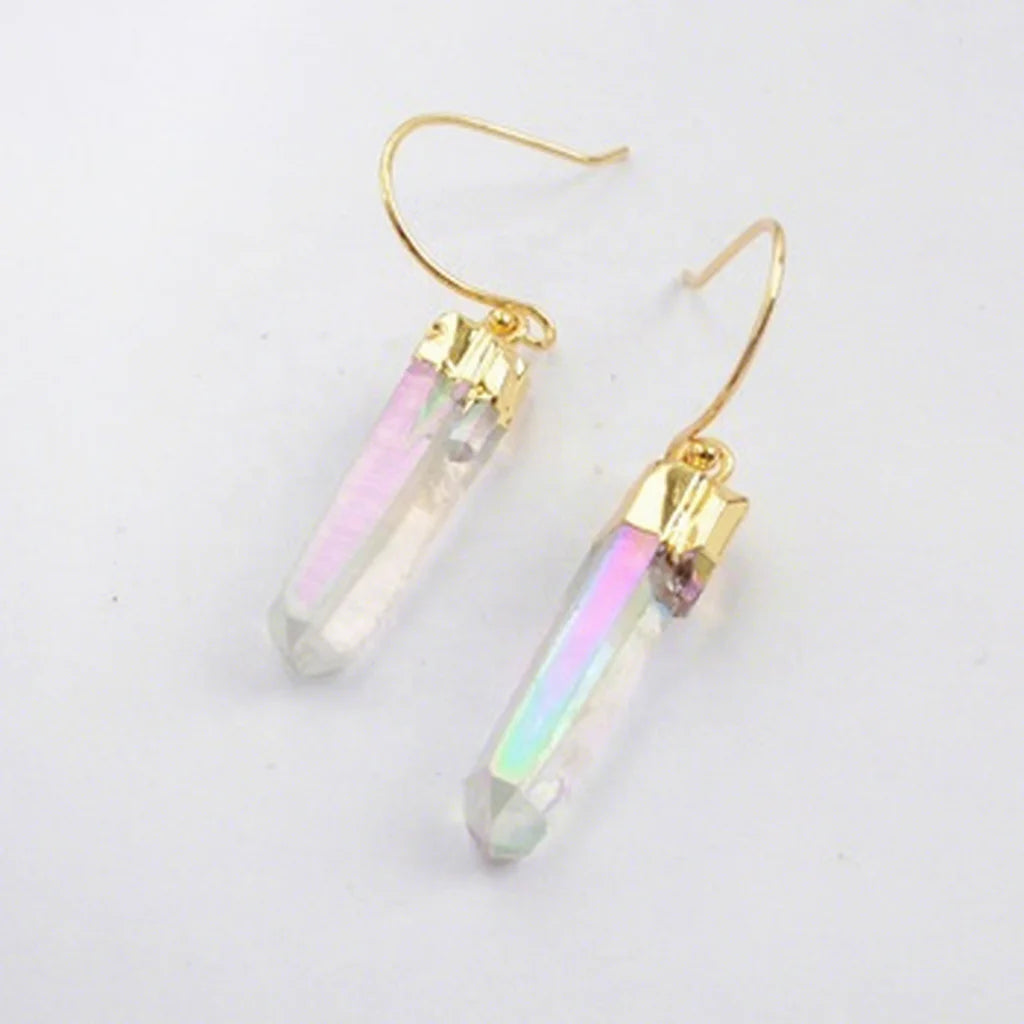 925 Silver Angle Aura Natural Healing Crystal Wand Bohemian Hoop Earrings Boho Crystal Earrings
