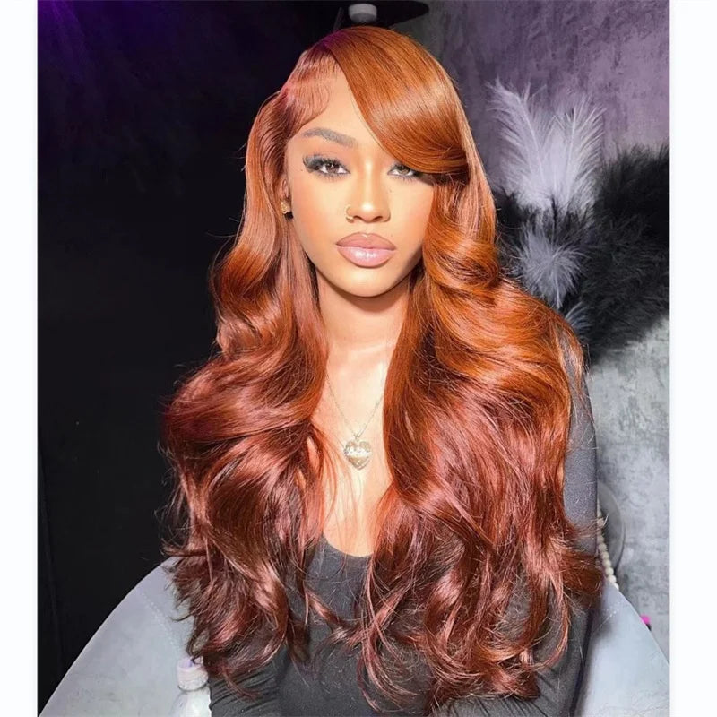 12A Ombre Reddish Brown Wavy Human Hair Wigs for Women Glueless Brazilian Human Hair 13x4 Lace Front Wigs Preplucked 150 Density