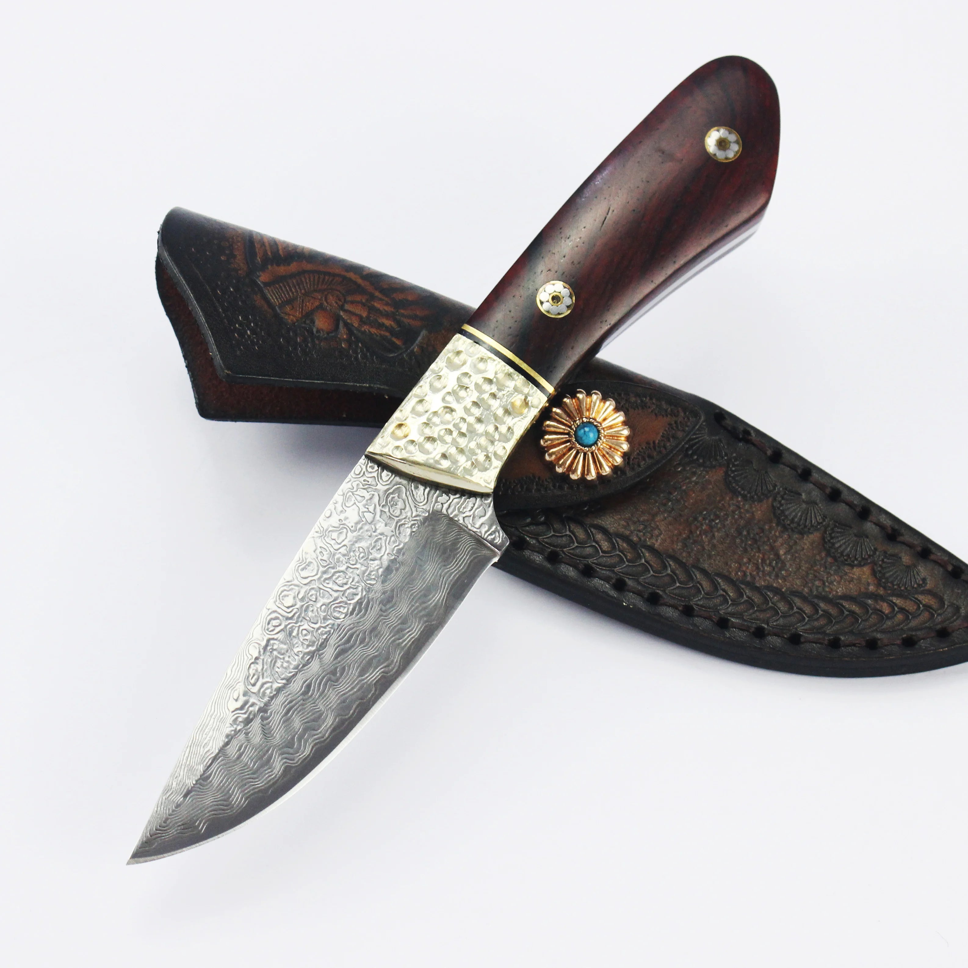 Integrated Damascus Steel Straight Knife VG-10 Steel Core Damascus Outdoor Fixed Blade Knife Hunting Tool
