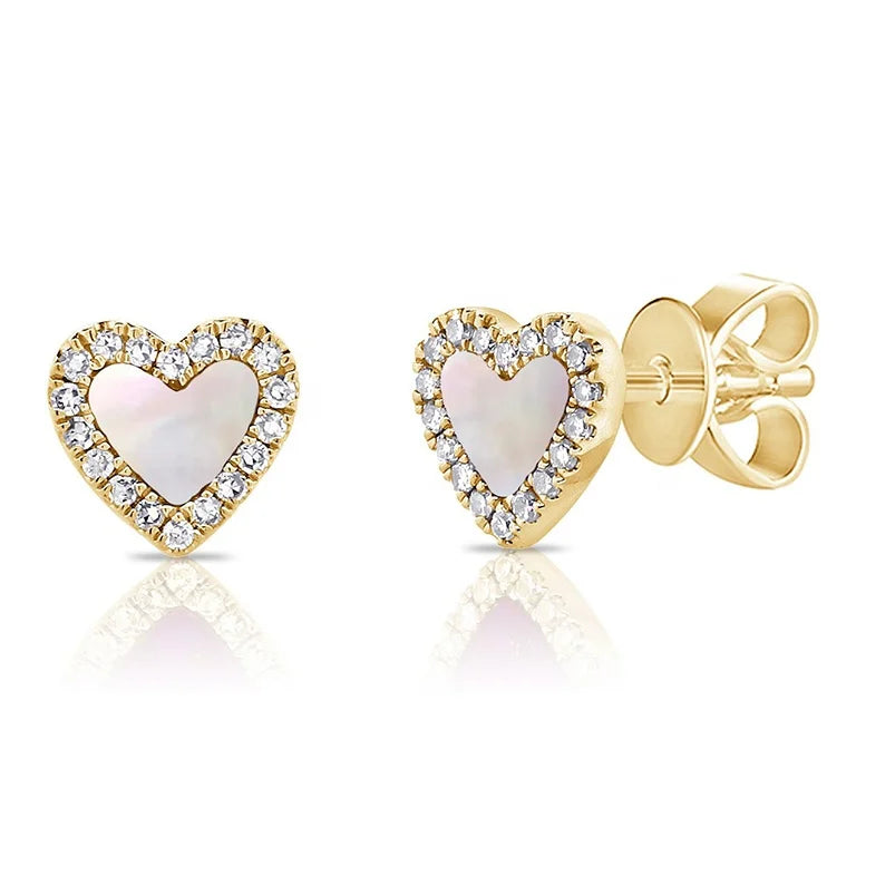 Gemnel High Quality Mother of Pearl Stud 925 Silver 14k Gold Heart Stud Earrings for Women