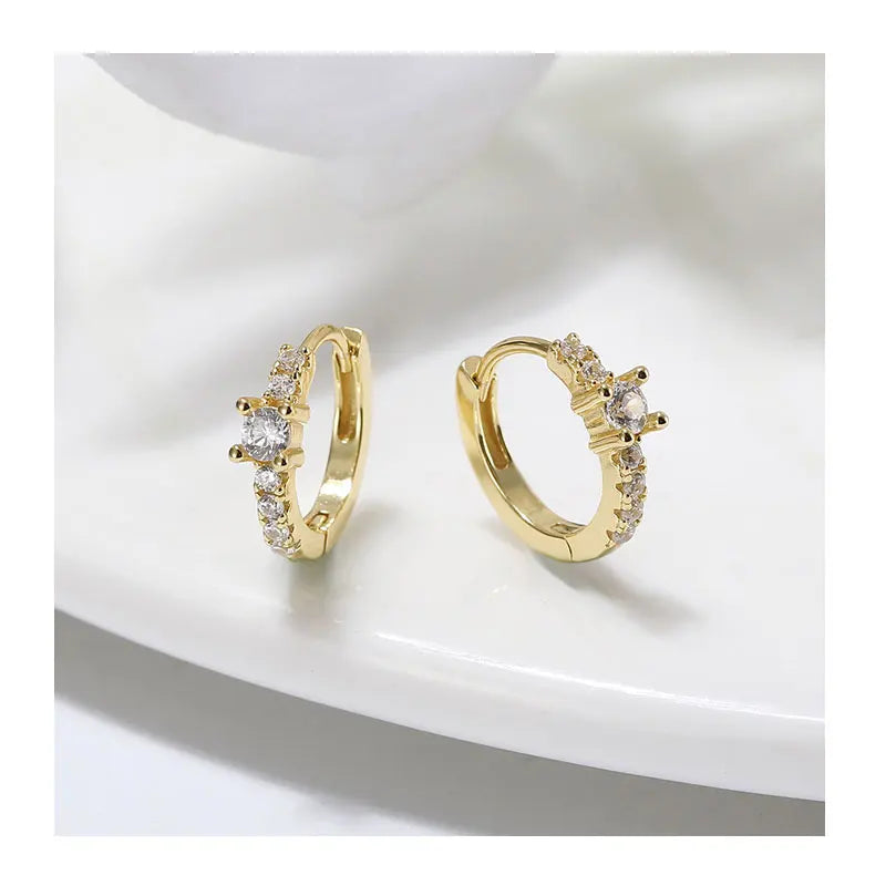 APE95 RINNTIN 14K Gold Plated Sterling Silver Post Round Cubic Zirconia Huggie Earrings Small Hoop Earrings for Women