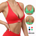 Joyyoung Sexy V Neck Sports Bra Women Criss Cross Back Seamless Yoga Bra High Elasticity Workout Gym Fitness Athletic Crop Top