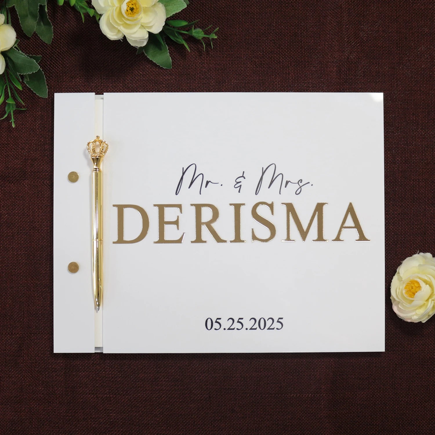 Custom 170*240mm Luxurious Guest Book Welcome Wedding Reception  Notebook with 3D Acrylic Letters and Pen for Wedding