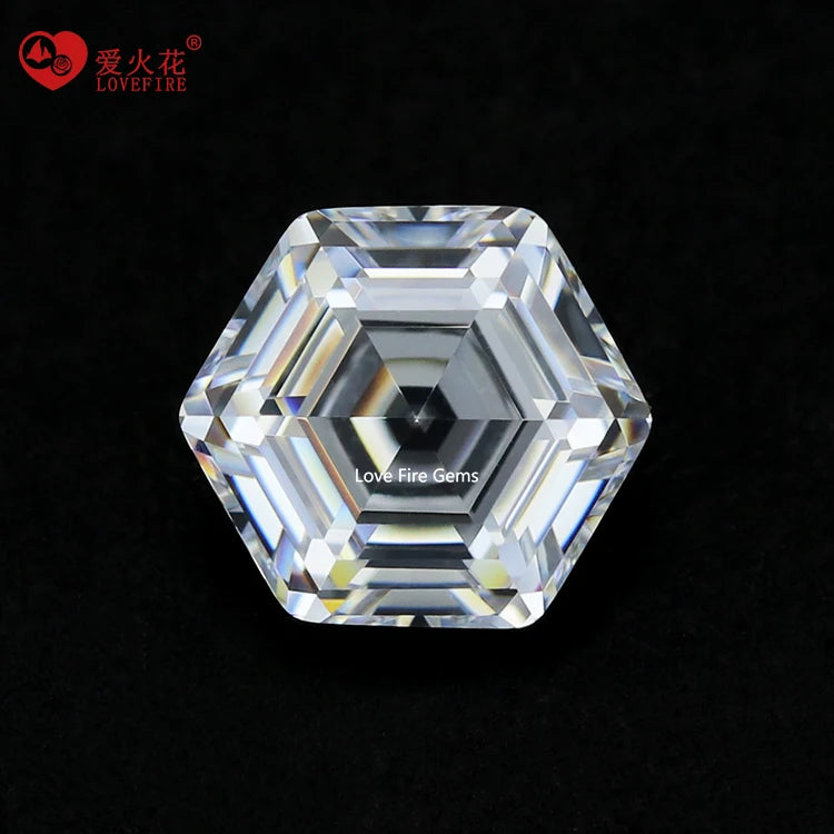 Stock 5A Fancy Cutting Cubic Zirconia Loose Gemstone Wholesale Price D-White Color Hexagon Step Shape Loose CZ Stone