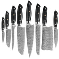 8 Pcs Luxurious Kitchen Knife Set Pakkawood Handle High-Polish Finish 5Cr15 Mov Steel Chef Cleaver Santoku Boning Utility Paring
