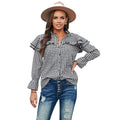 2024 Fashion Plaid Shirt Spring Women's Lotus Leaf Shoulder Long-sleeved Single-breasted Loose Top Flared Sleeve Casual Shirt
