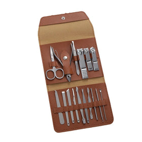Professional 12/16 Pieces Manicure Pedicure Kit Stainless Steel Nail Clippers Nipper Manicure Tools with PU Travel Case