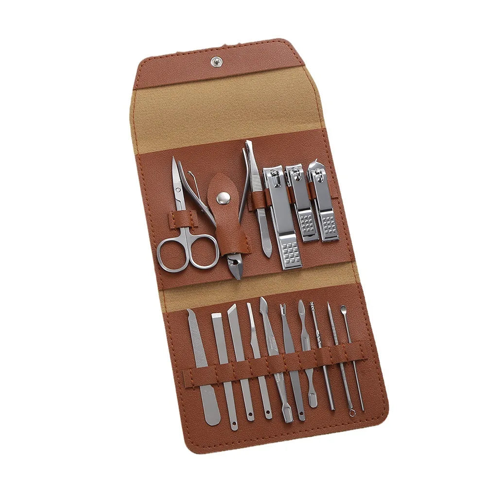 Professional 12/16 Pieces Manicure Pedicure Kit Stainless Steel Nail Clippers Nipper Manicure Tools with PU Travel Case