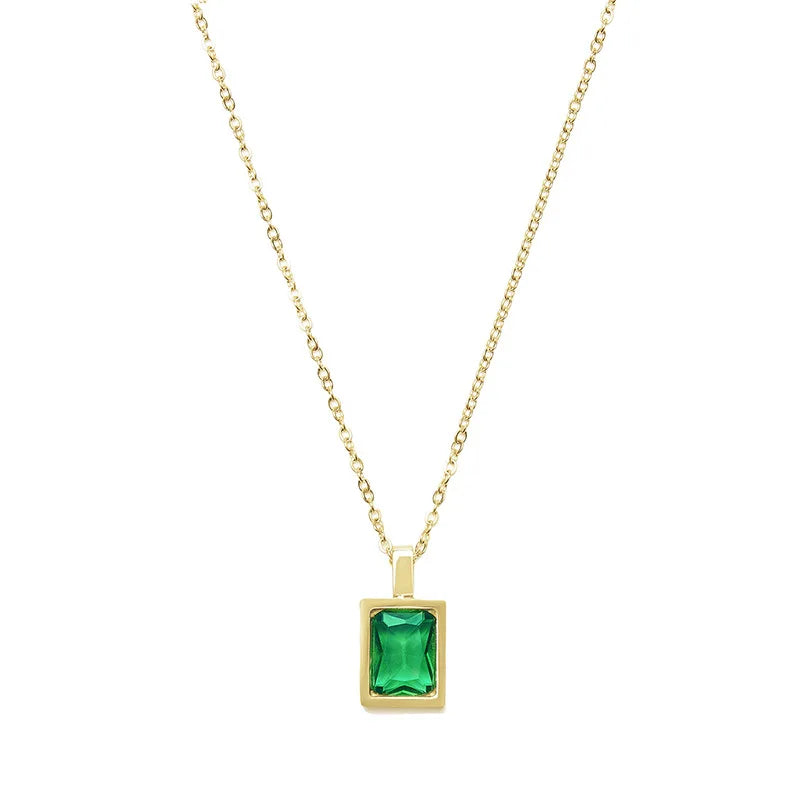 AA00538 Gold Plated Zircon Necklace Retro Stainless Steel Square Multi Color Zircon Necklace Jewelry for Women
