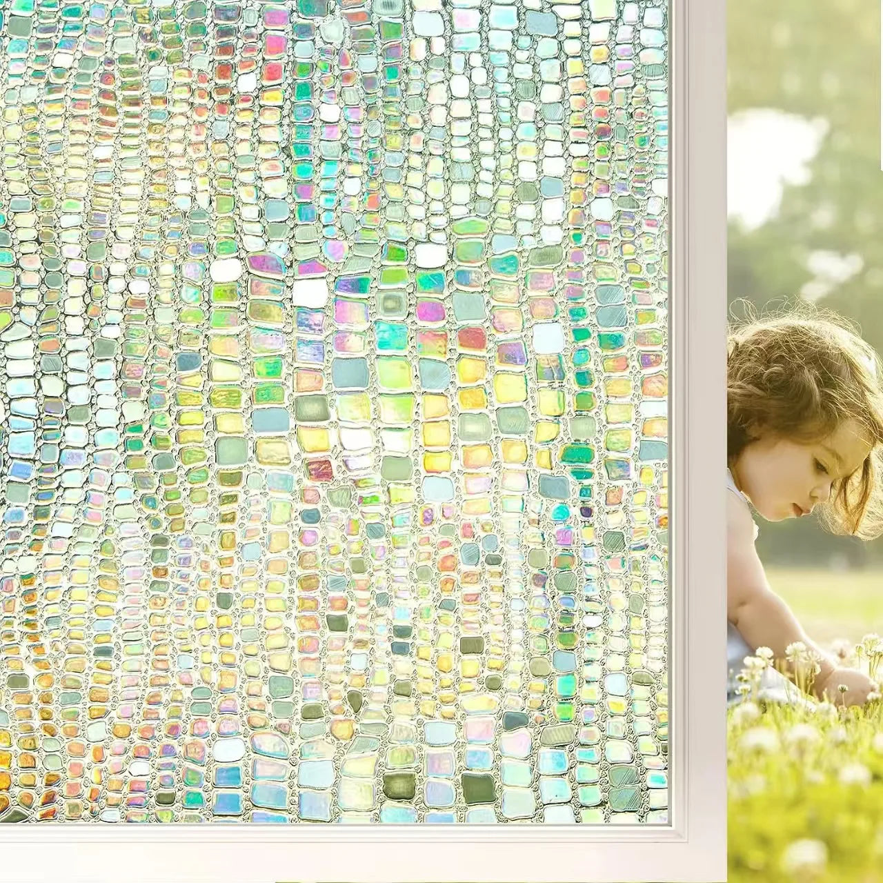 3D Rainbow Window Clings Decorative Privacy Film Stained Glass Window Static Cling Window Sticker