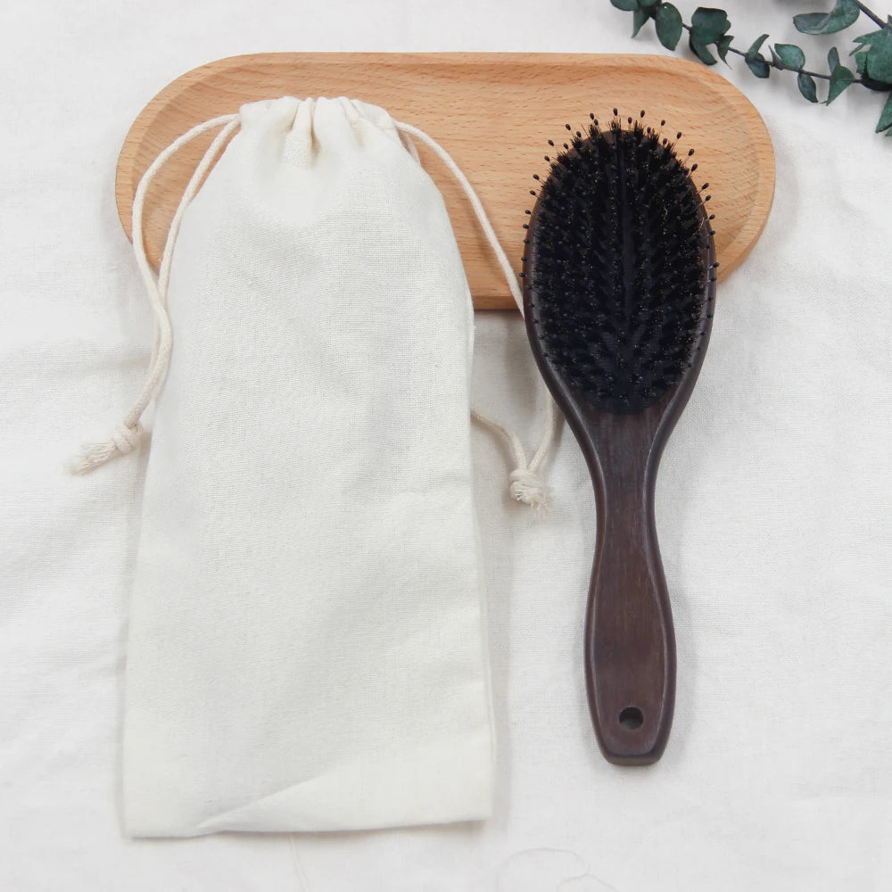 Boar Bristle Wood Hair Extension Brush Paddle Hair Brush for Women With Custom Logo