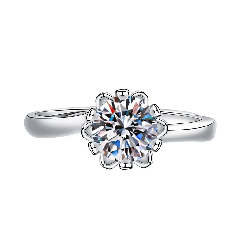 New Hot Selling Silver Plated Engagement Wedding Ring Adjustable Six Claws Moissanite Diamond Ring for Women