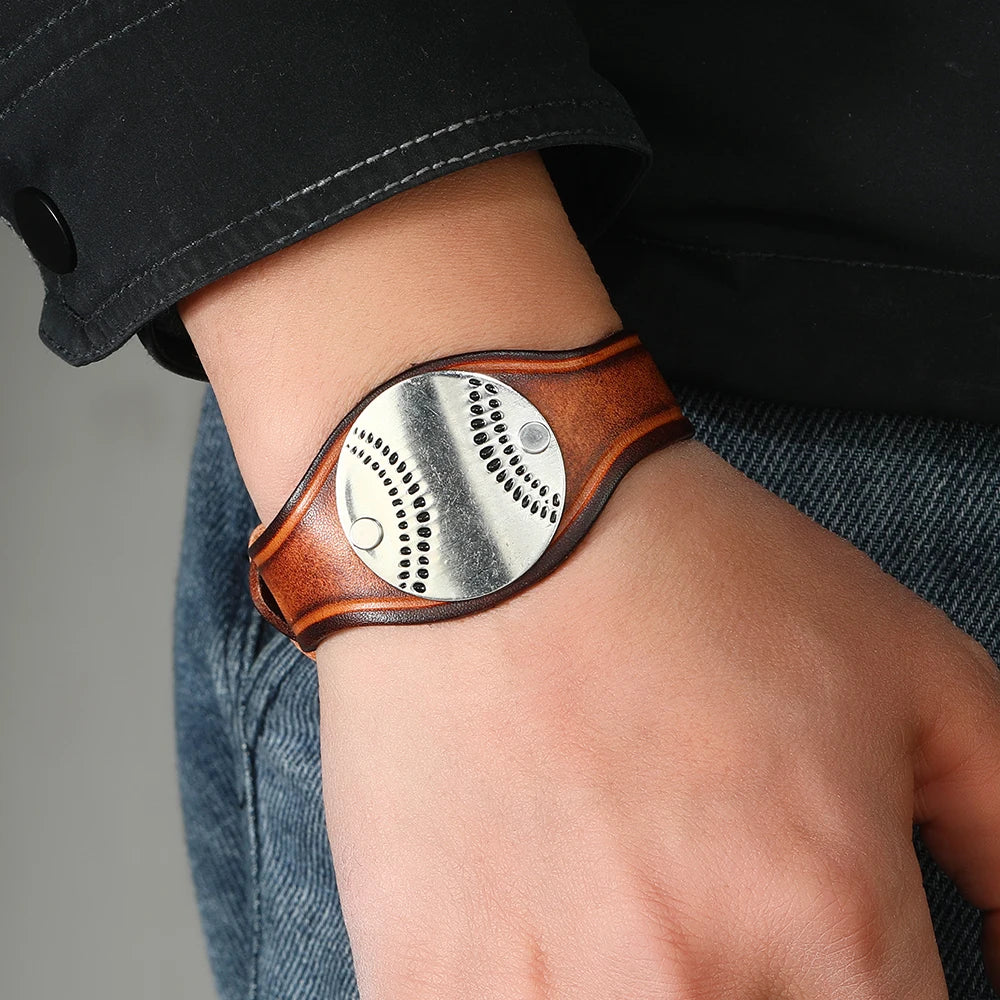Fashion Jewelry Basketball Bracelet Vintage Genuine Leather Bracelets for Men Sport Fans Gift