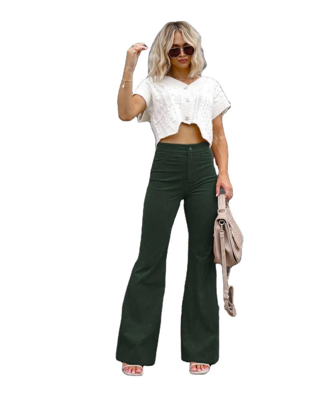 Women Flare Sweat Pants Fashion Blank Pants for Ladies High Waist Corduroy Pants Loose