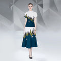 Summer New Women's Chiffon Pleated Casual Plus Size Turtleneck Short Sleeve Natural Waist Woven Umbrella Dress Set