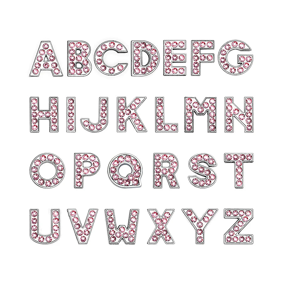 1pc A-Z 8mm Pink Full Rhinestone Slide Letters for Bracelet Making Alphabet DIY Wristband Pet Collar Keychain Jewelry Women Gift