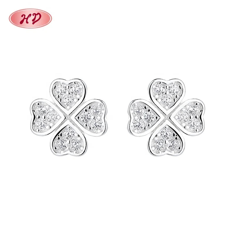 Heart Flower Luxury Minimalist Jewelry 925 Silver Stud Earrings Ladies Accessories