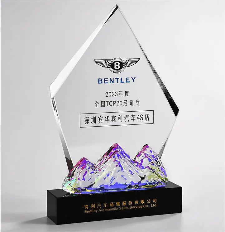 2024 New Design Rainbow Mountain Crystal Glass Awards Plaque Trophy MH-NJ0323