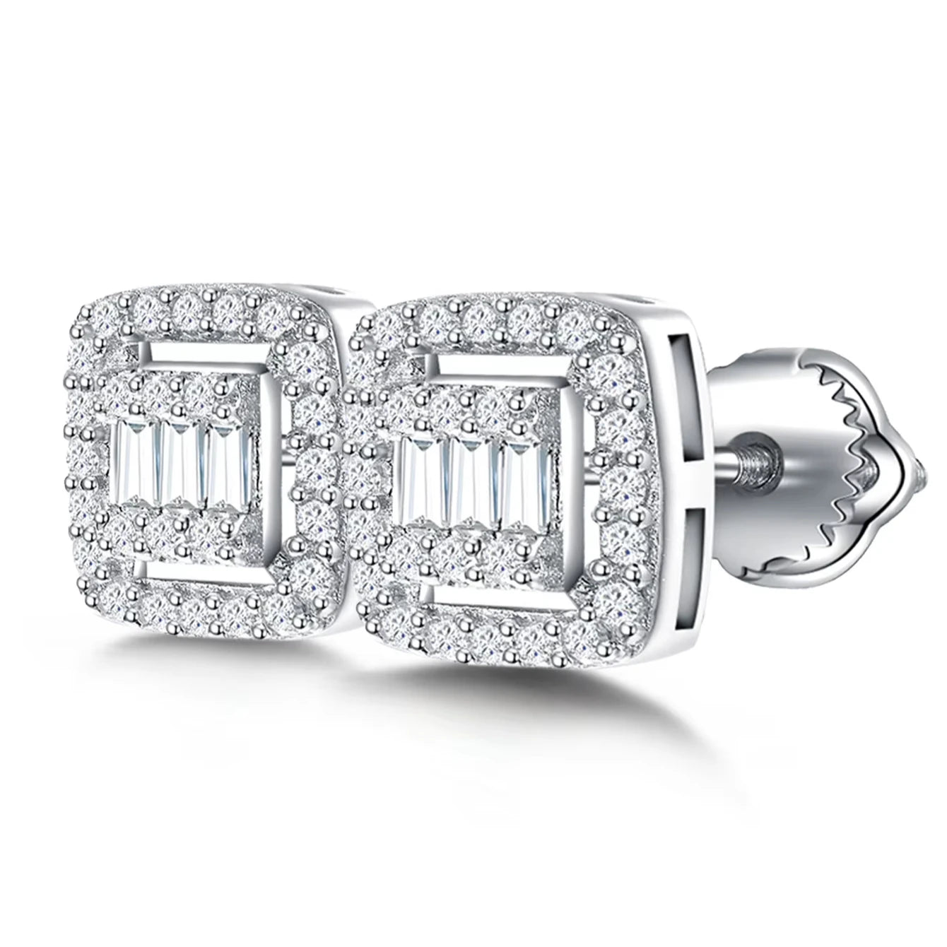 Wholesale Hip Hop Jewelry Square Shape Micro Pave Moissanite 925 Sterling Silver Stud Earrings for Men Women
