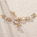 Princess Fancy Metal Leaves and Ceramic Flowers with Crystal and Pearl Bridal Hair Comb Hairband Hair Accessories