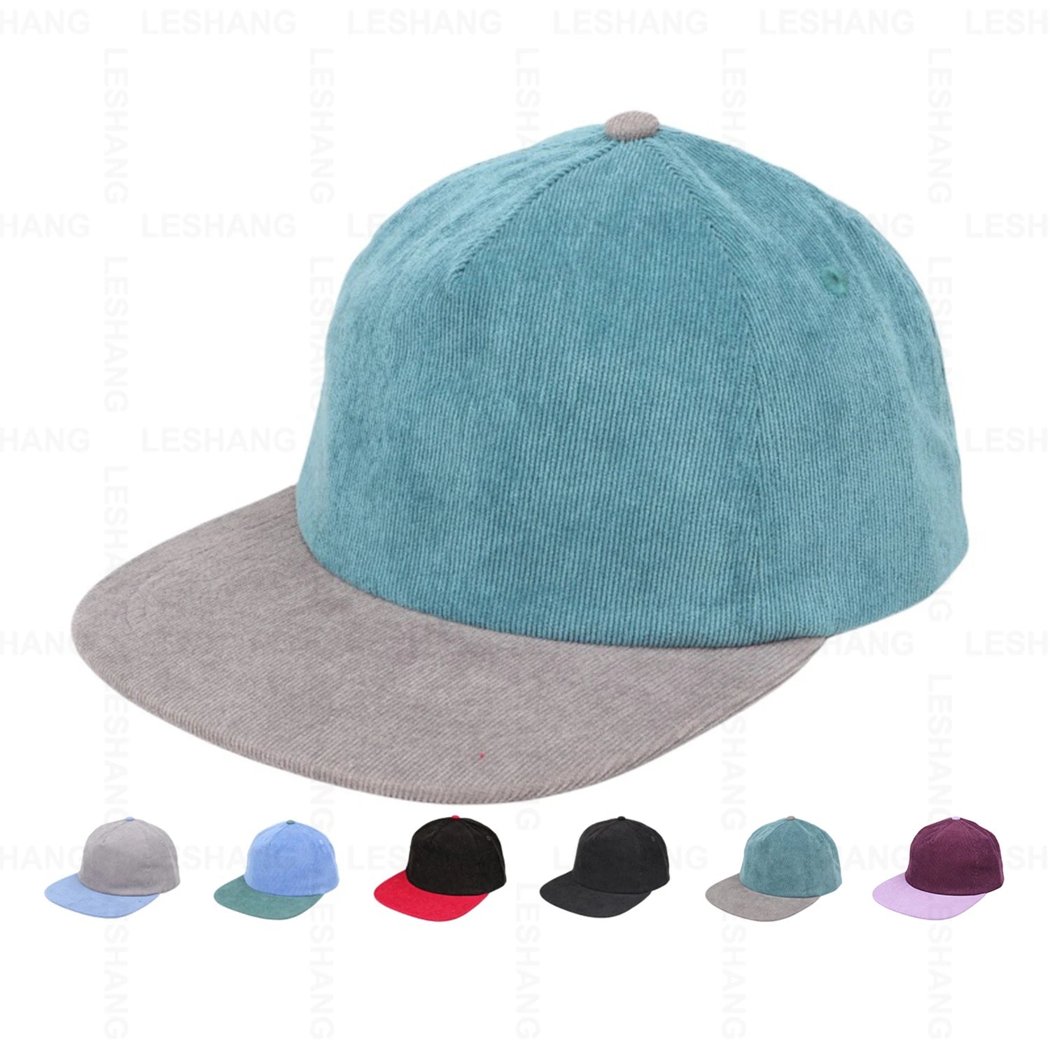 New Unstructured Corduroy Dad Hats Custom Embroidered Patch Logo Blank Two Tone 5 Panel Retro Flat Brim Snapback Caps