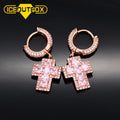 Mens Hip Hop Fully Iced Out Square Zircon Huggie Jewelry Cross Earring High Quality Hoop Earrings Women's 1pcs
