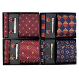Business Men Silk Tie 2023 New Design Men Ties and Hanky Pocket Square Set Luxury Neck Ties for Men Necktie Cufflinks Box Set