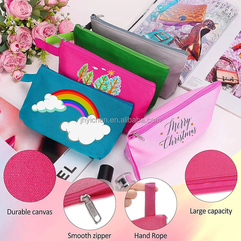 Hot Sale Custom Logo Cotton Bags Canvas Makeup Pouch with Zipper for Earphone Packing for Organization and Style